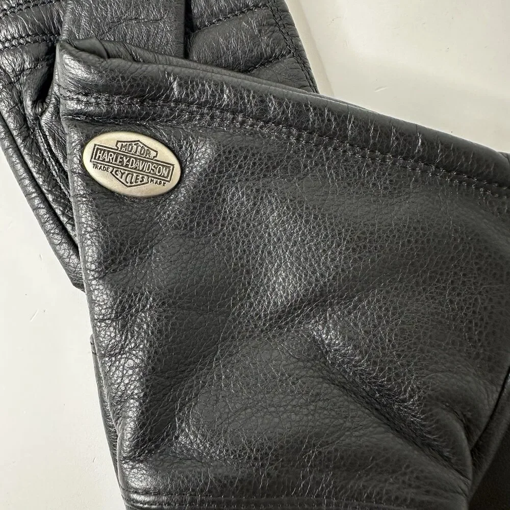 Harley Davidson Black Leather Gauntlet Gloves Womens XS Riding Motorcycle Padded